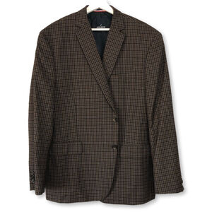 Daniel Hechter Mens Brown Plaid Sport Coat Blazer 48 R
